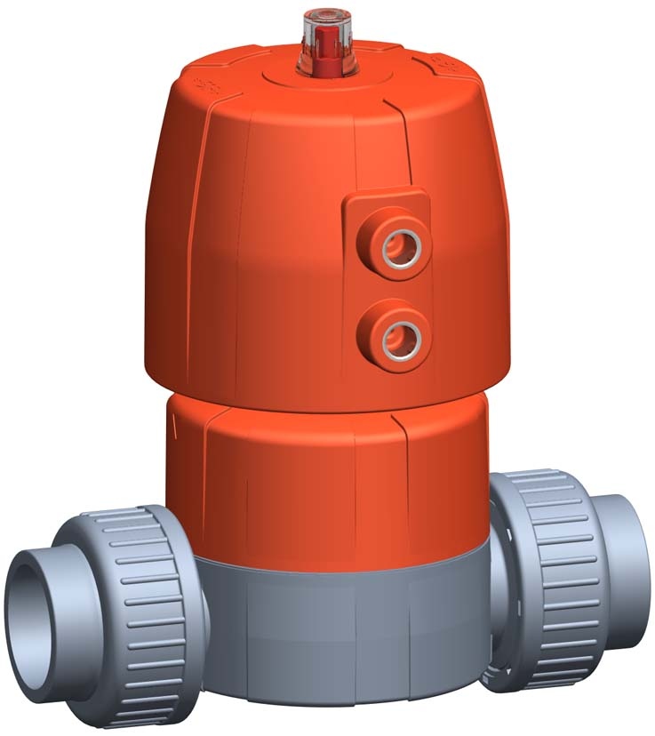 Membranventil Typ DIASTAR Ten ABS FC (Federkraft schliessend) Verschraubungen mit Klebemuffen metrisch d 32 mm, DN 25 mm, EPDM