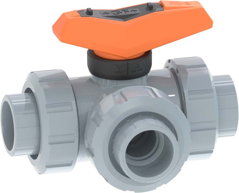 3-Weg Kugelhahn Typ 543 ABS Horizontal/T-Bohrung Mit Gewindemuffen Rp Rp 3/4 inch, DN 20 mm, EPDM