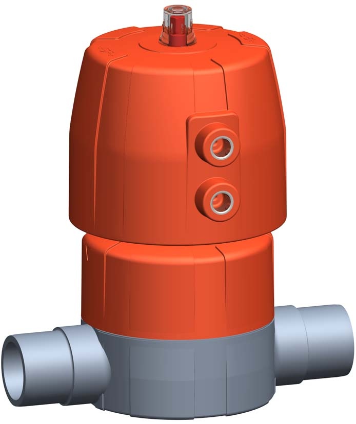 Membranventil Typ DIASTAR Ten ABS FC (Federkraft schliessend) Mit Klebestutzen metrisch d 40 mm, DN 32 mm, EPDM