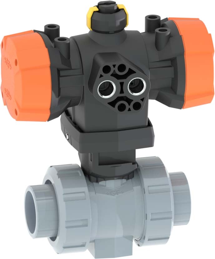 ABS Kugelhahn Typ 546 Pro mit PPA<br />FC (Federkraft schliessend)<br />Mit Klebemuffen metrisch